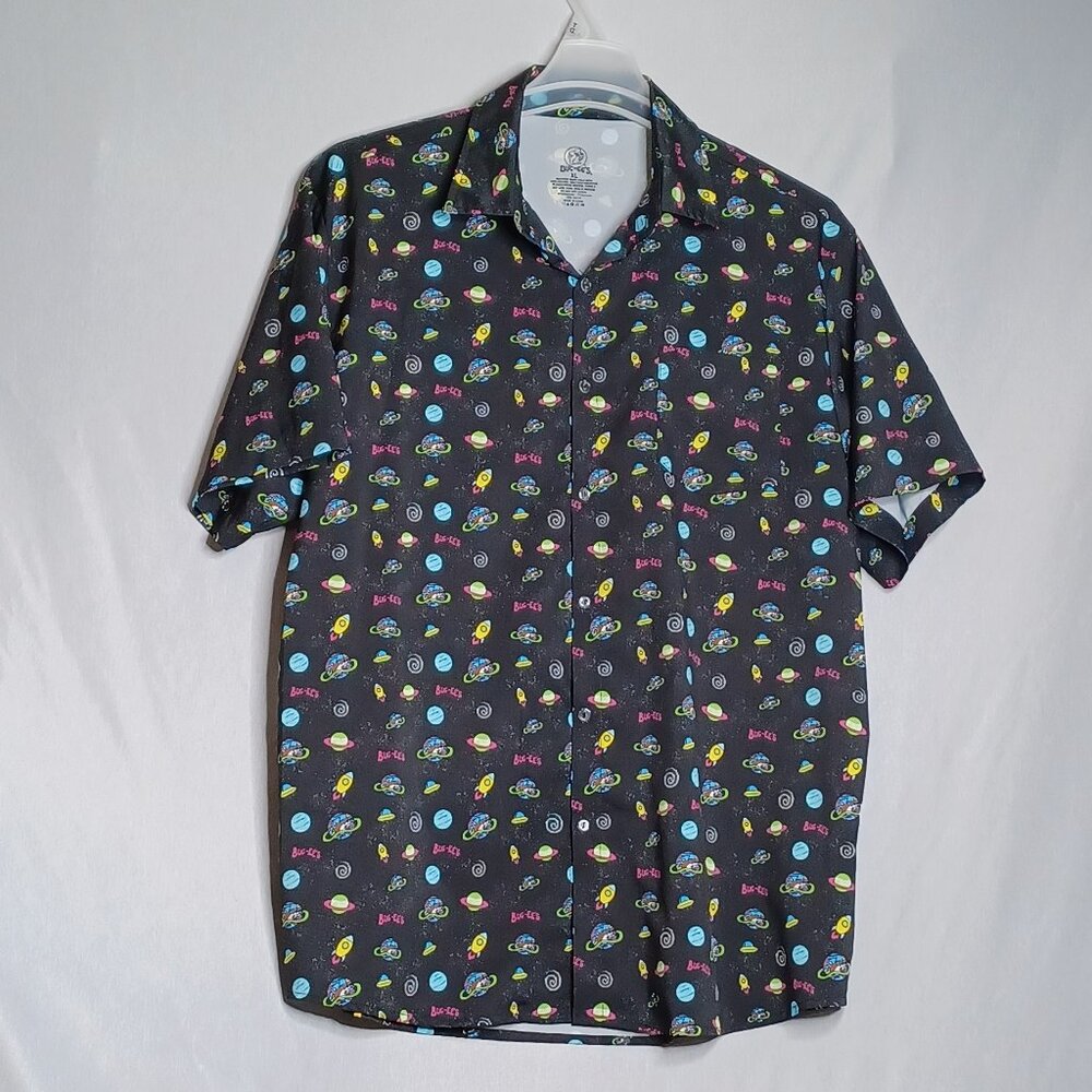 BUC-EE'S Shirt Mens XL Black Outer Space UFO ButtonUp Short Sleeve Casual Brand